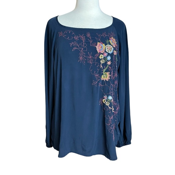 J Jill navy blue embroidered peasant top large petite - Picture 1 of 10